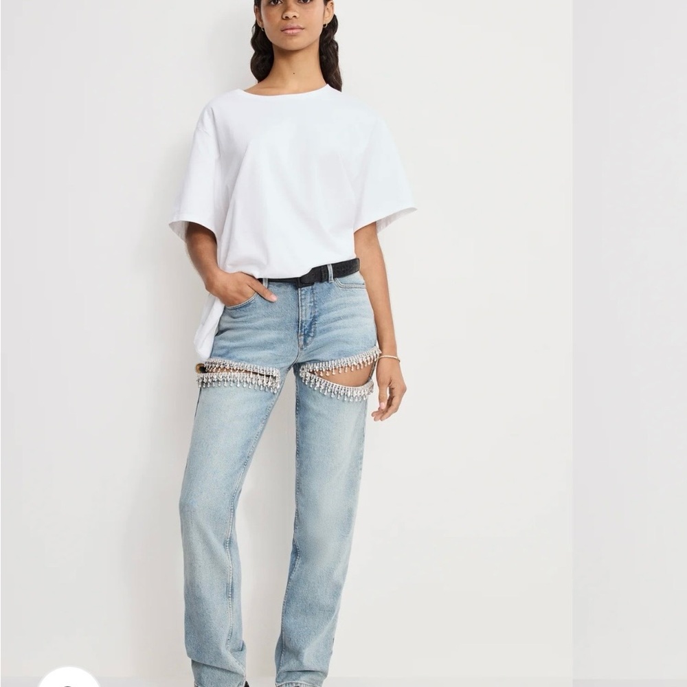 Light Wash Blue Women's Jeans with Chain Embellishment